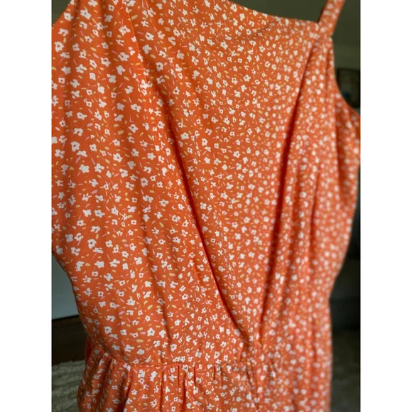 Old Navy Ditsy Floral Romper Orange Beach Vaca Resort Square Neck Boho Feminine - Picture 6 of 10